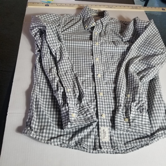 ABERCROMBIE & FITCH GRAY AND WHITE 100% COTTON BUTTON DOWN MUSCLE SHIRT SIZE XL - Picture 8 of 8